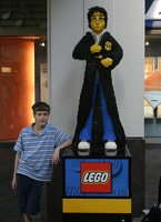 Thomas poses with Harry Potter at the Lego store.